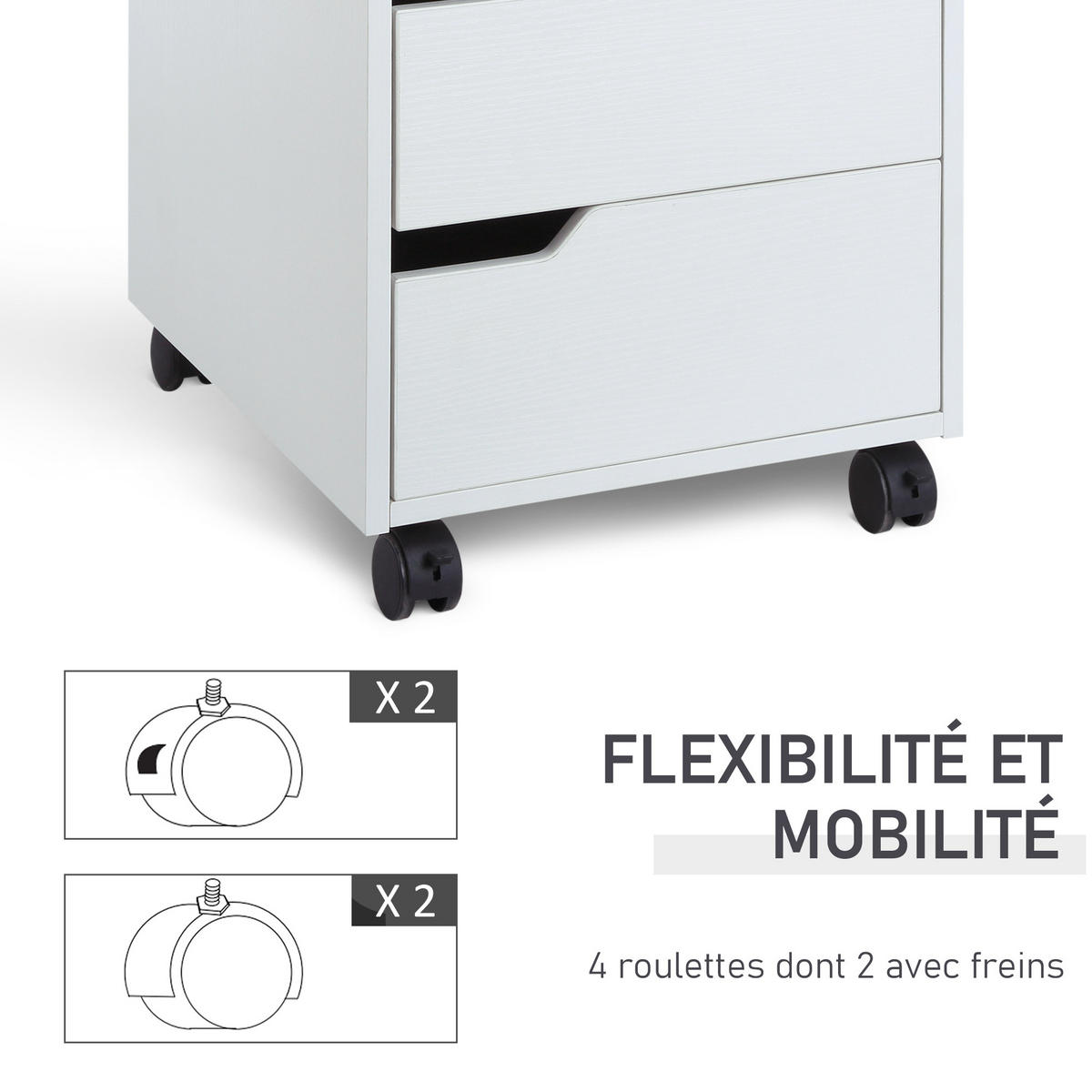 ROLLCONTAINER DE-14404 3 Schubladen, mobil Weiß - Weiß, Holzwerkstoff (50/57.5/40cm) - ComfortXL