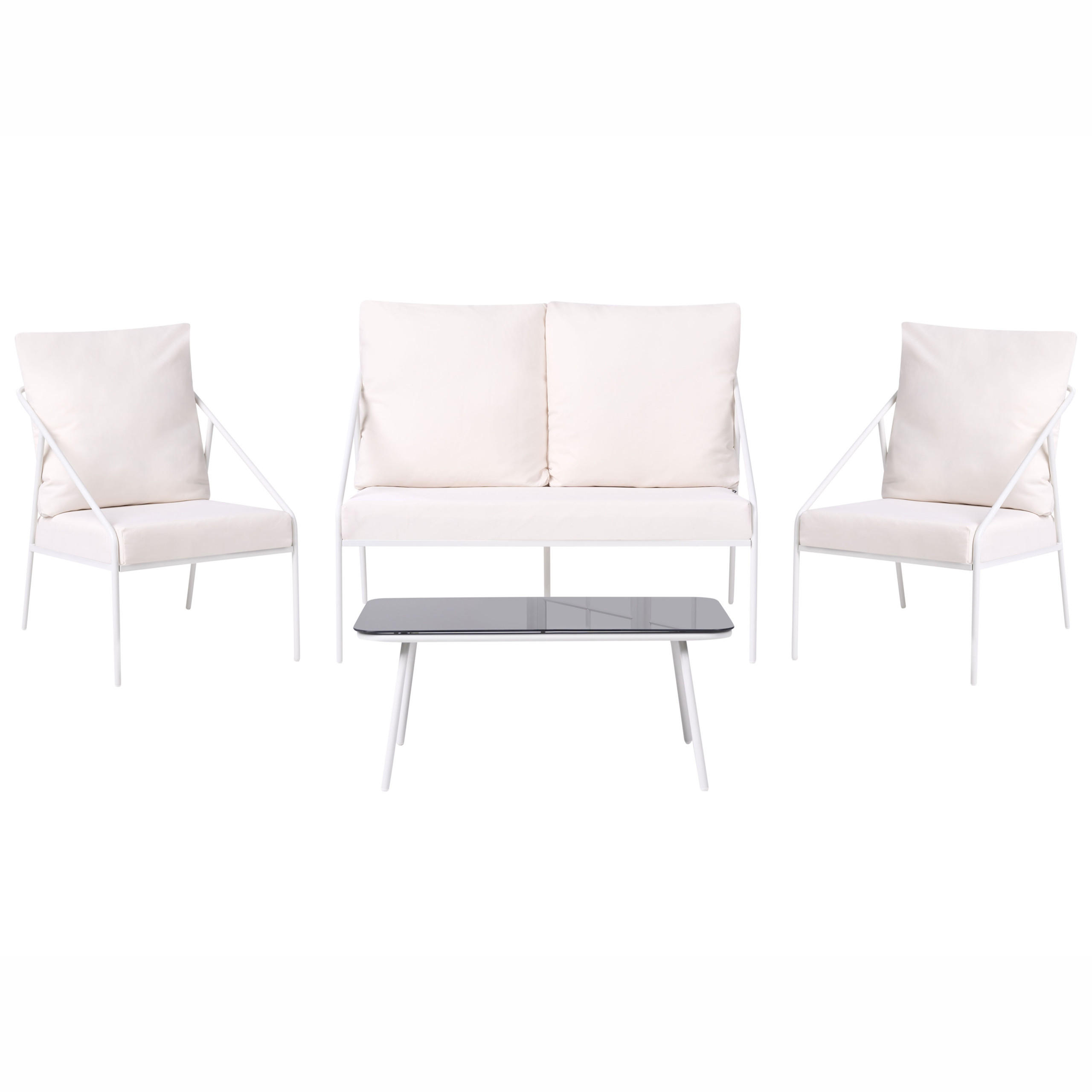 LOUNGE-SET mit Tisch 4-Sitzer Metall Weiß Ustica - Schwarz/Weiß, Metall - Beliani