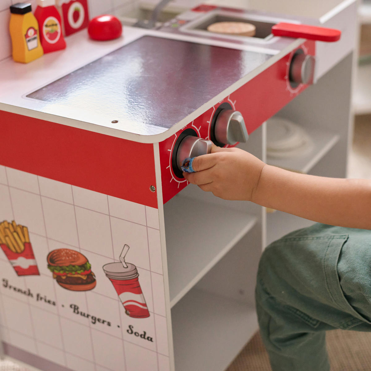 BURGERLADEN Spielset Flip & Fry, Rot, 96cm - Rot, Holzwerkstoff (40/96/59cm) - Teamson Kids