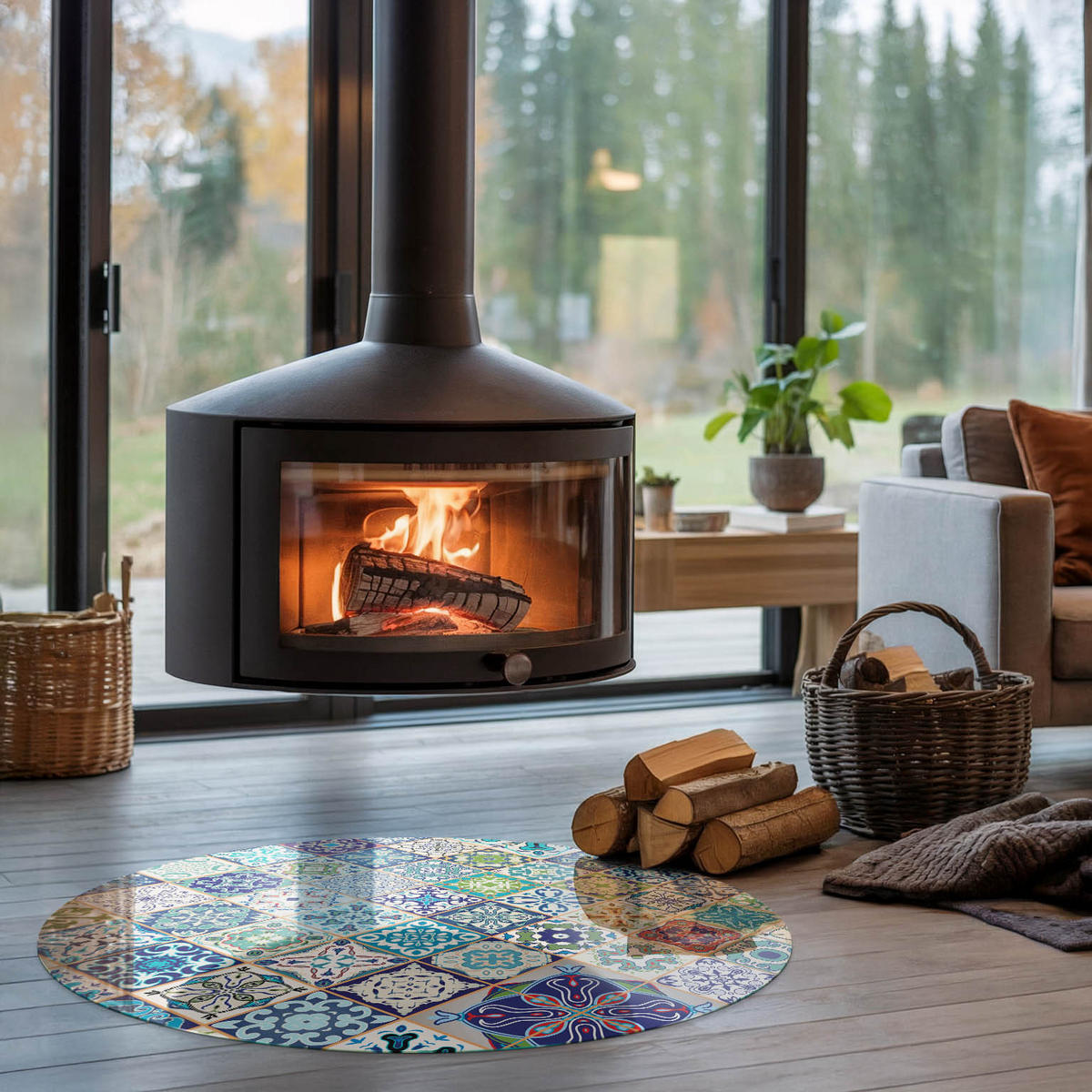 GLASPLATTE für Kamin Ø 100 cm - Blau, Glas (100/100/0.4cm) - TULUP