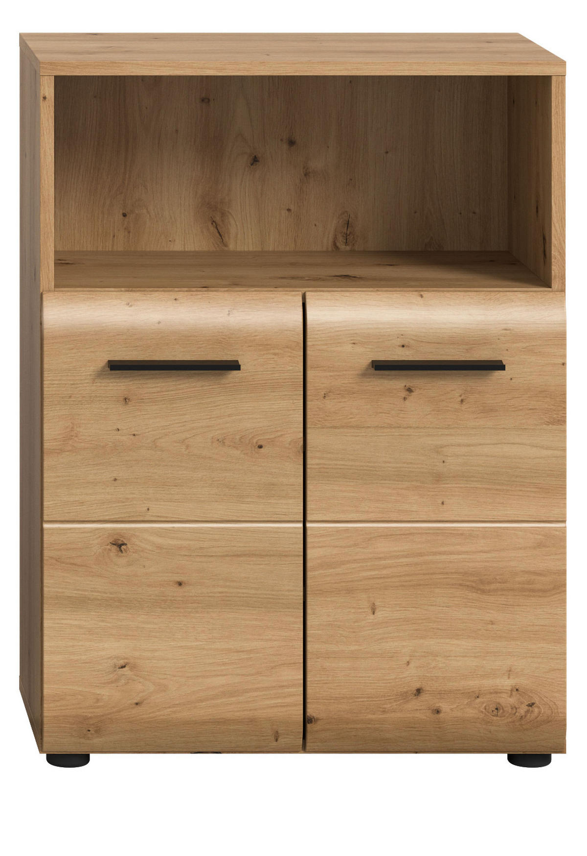 MIDISCHRANK in Eiche Artisan, Badezimmer Kommode 2-türig, 60 x 80 cm - Schwarz/Eiche Artisan, Holzwerkstoff/Kunststoff (60/80/30cm) - Inn.Furn