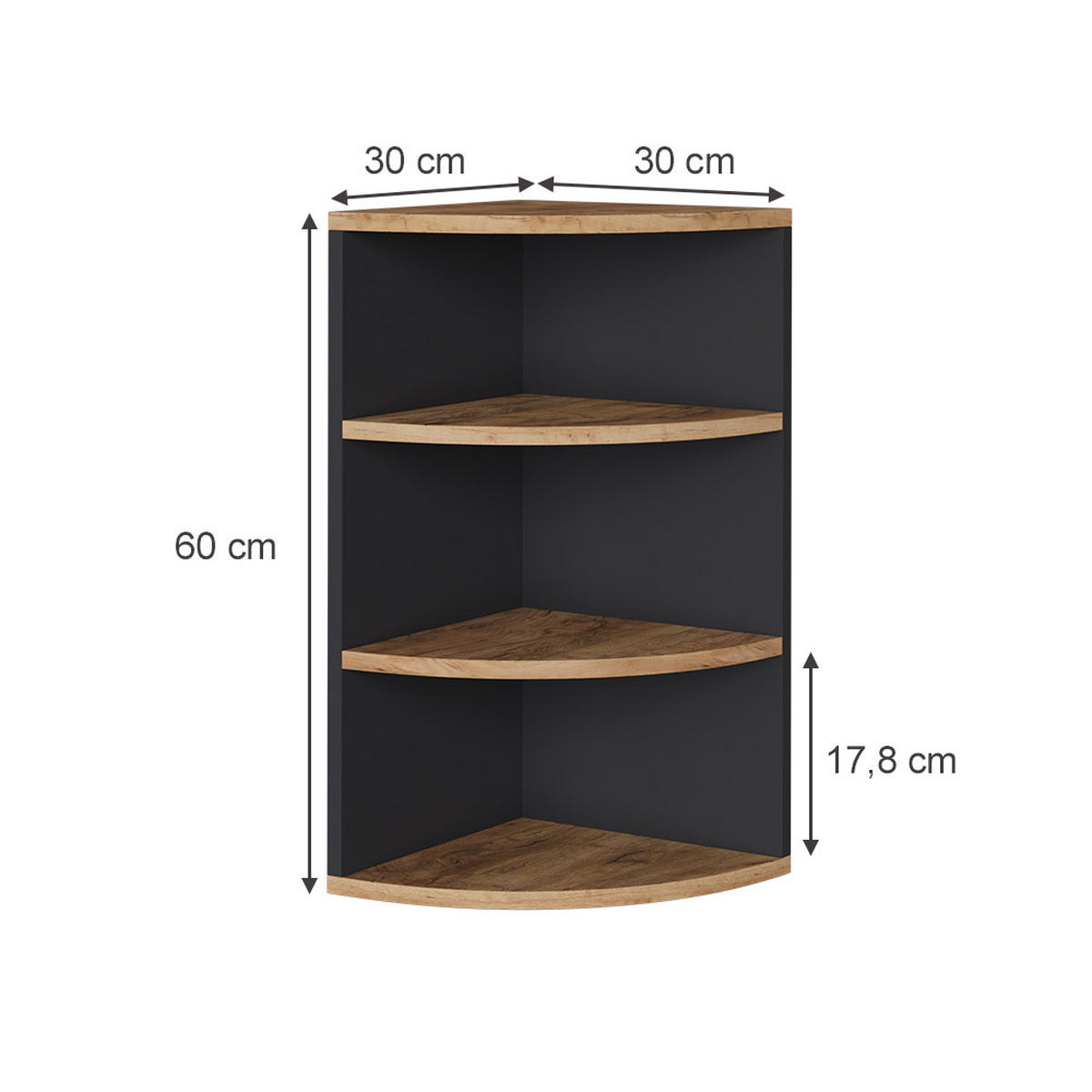 ECKREGAL Ecki Anthrazit/Goldkraft Eiche 30 x 60 cm - Honigeiche/Anthrazit, Holzwerkstoff (30/60/30cm) - Vicco