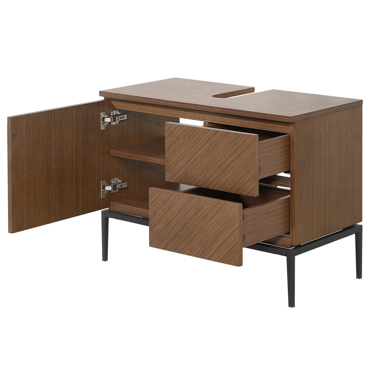 WASCHBECKENUNTERSCHRANK - Walnussfarben, Holzwerkstoff/Metall (80/60/40cm) - home24