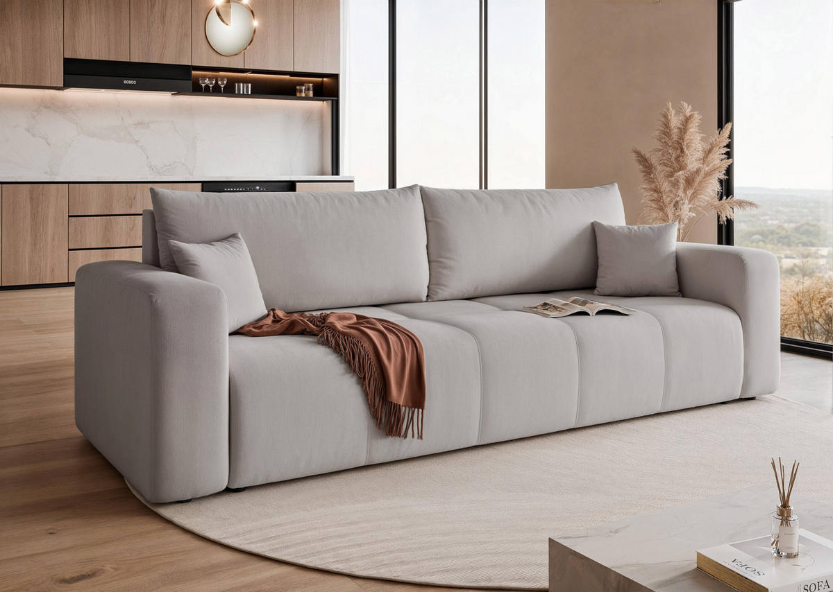 SCHLAFSOFA Velours mit Bettkasten und Schlaffunktion - Grau, Holzwerkstoff/Textil (246/79/93cm) - Idohome