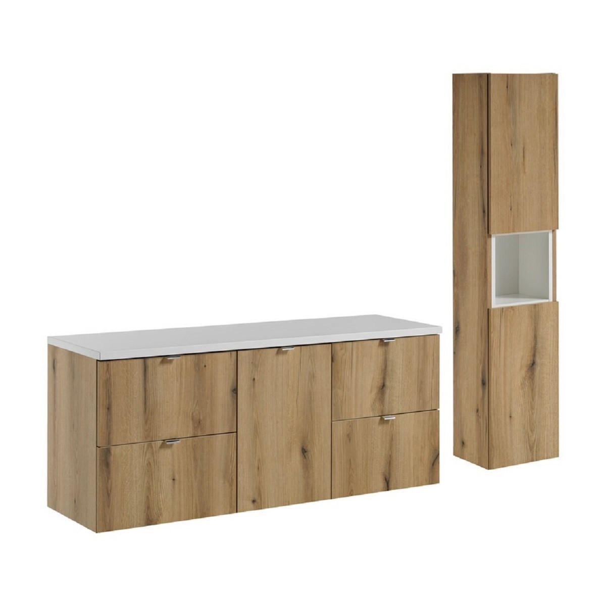 Milaros Markt Badmöbel-Set Eiche Wotan, Weiß 140x57x40 cm