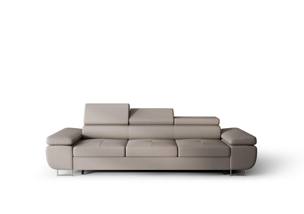 SCHLAFSOFA PRAGA 3, Sofa mit Schlaffunktion, Farbe: Grau, Kunstleder - Grau, Textil (276/90/100cm) - O-Sofa