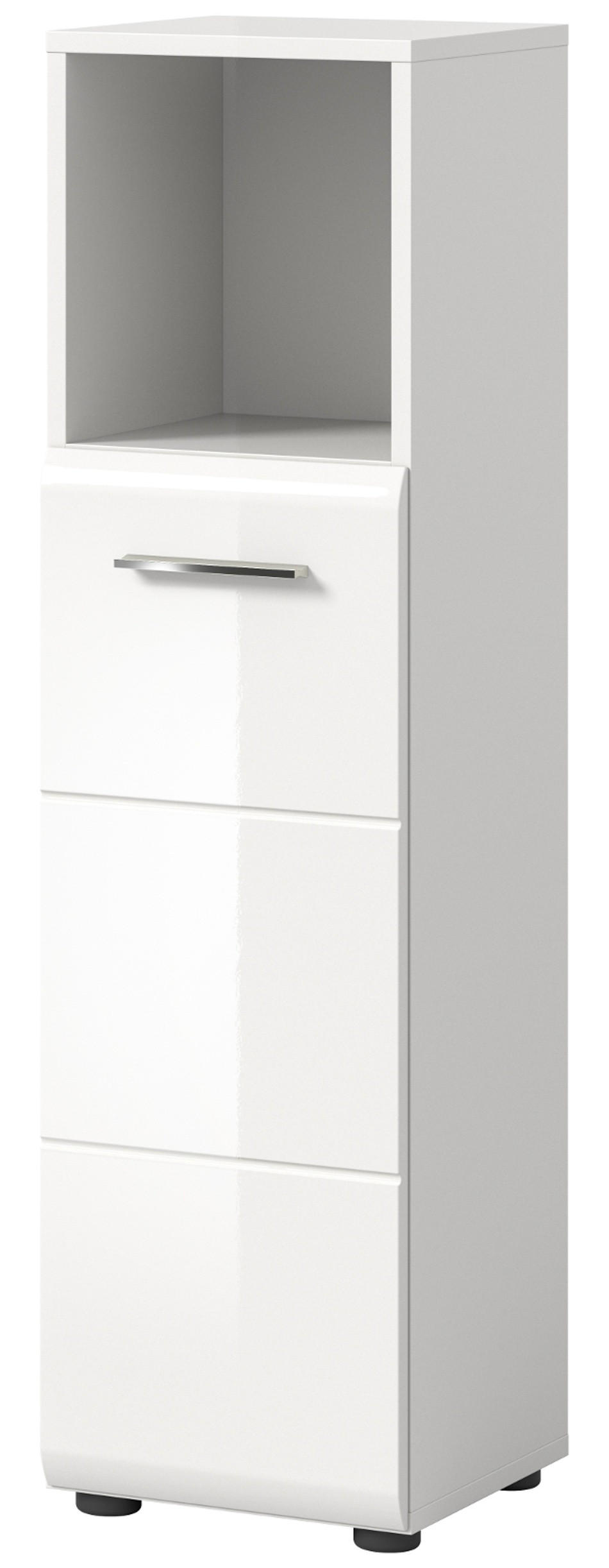 BADKOMMODE weiß Hochglanz, Badezimmer Kommode 30 cm - Weiß Hochglanz/Silberfarben, Holzwerkstoff/Kunststoff (30/110/30cm) - Inn.Furn