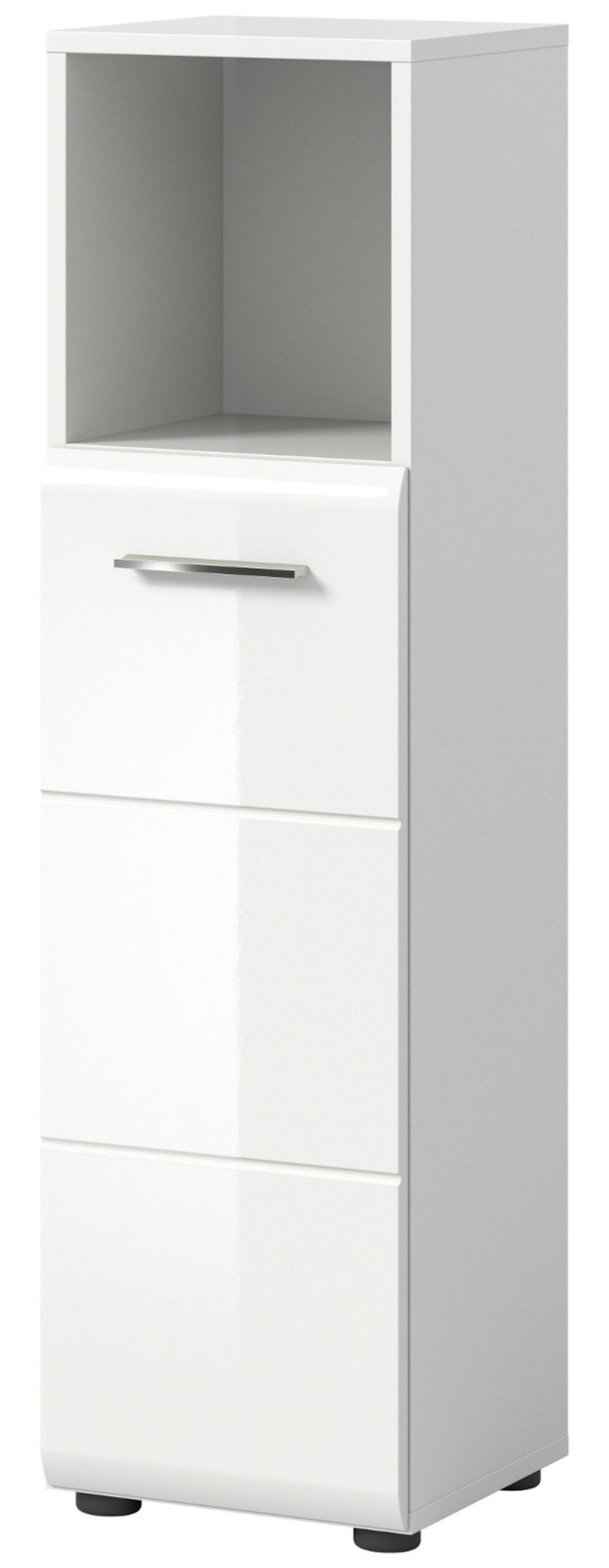 BADKOMMODE weiß Hochglanz, Badezimmer Kommode 30 cm - Weiß Hochglanz/Silberfarben, Holzwerkstoff/Kunststoff (30/110/30cm) - Inn.Furn