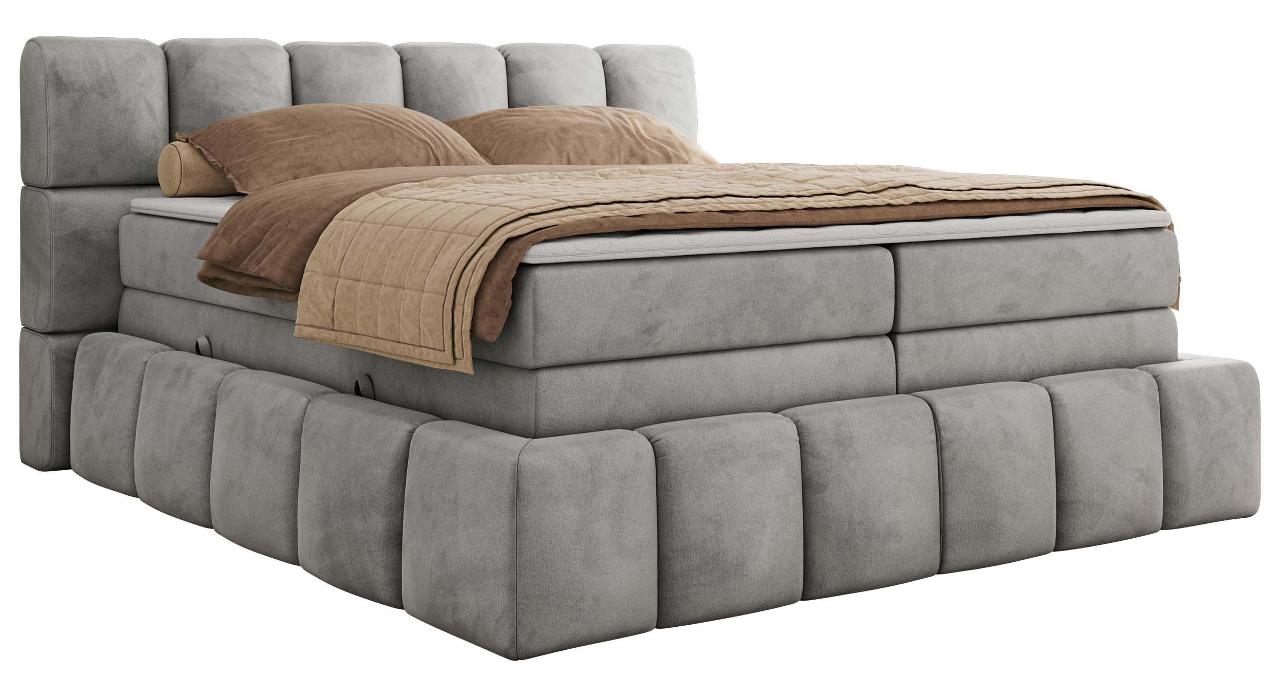 BOXSPRINGBETT NIRA KING 140/200 Hellgrau Velvet - H3 - Hellgrau, Holz/Textil (140/200cm) - MKS