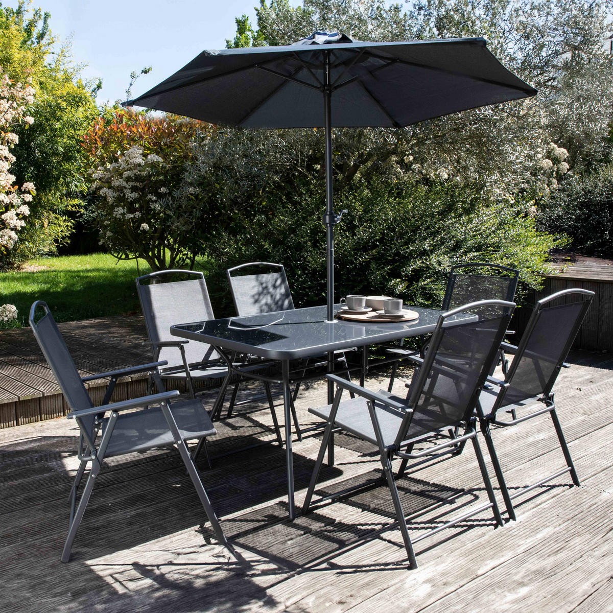 GARTENSET 7-tlg.,Braun - Grau, Metall - Oviala