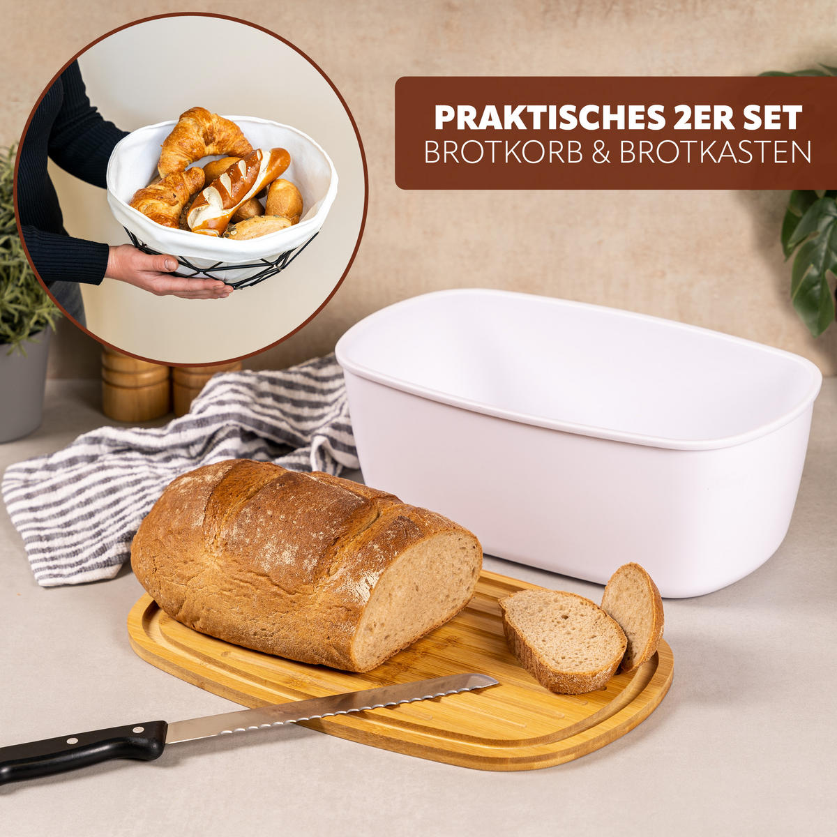 BROTAUFBEWAHRUNGS-SET 2tlg., Kunststoff, Metall, weiß - Weiß, Kunststoff (37/13.5/22.5cm) - eluno