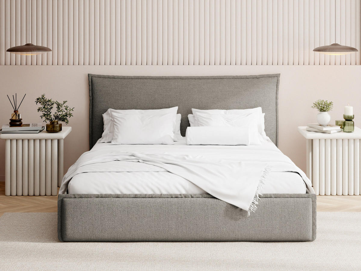 POLSTERBETT Pillow mit Bettkasten, Lattenrost & hohem Kopfteil in Taupe Chenille 120x200 cm - Taupe/Beige, Holz/Kunststoff (120/200cm) - WFL GROUP