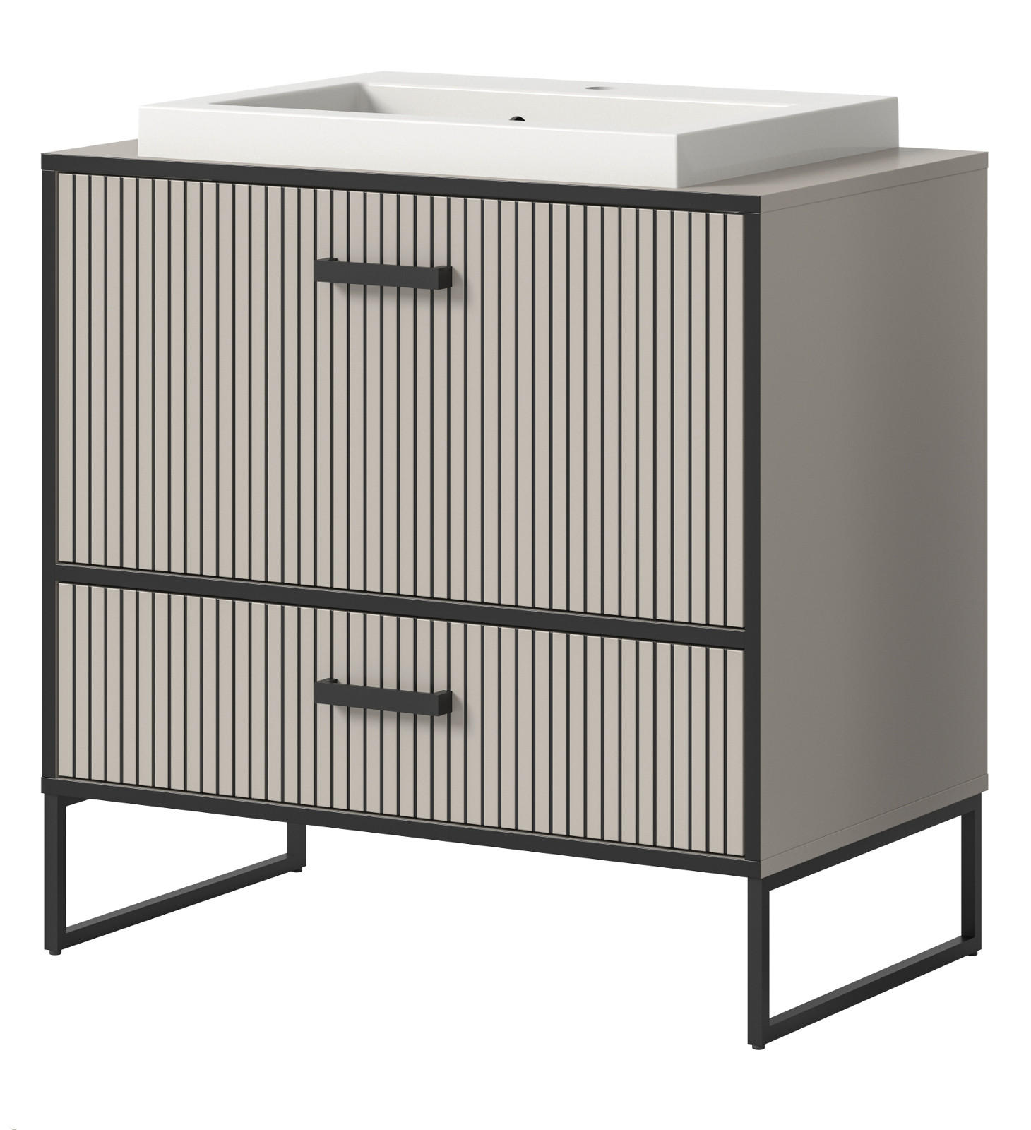 WASCHBECKENUNTERSCHRANK mit Waschbecken schwarz, sand 80 cm mit Soft-Close - Sandfarben/Schwarz, Keramik/Holzwerkstoff (80/84/48cm) - Inn.Furn