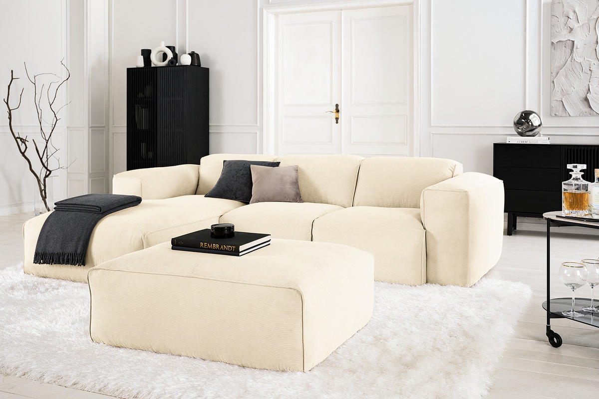 3-SITZER ECKSOFA mit Longchair - Beige/Schwarz, Kunststoff/Textil (251/173cm) - home24