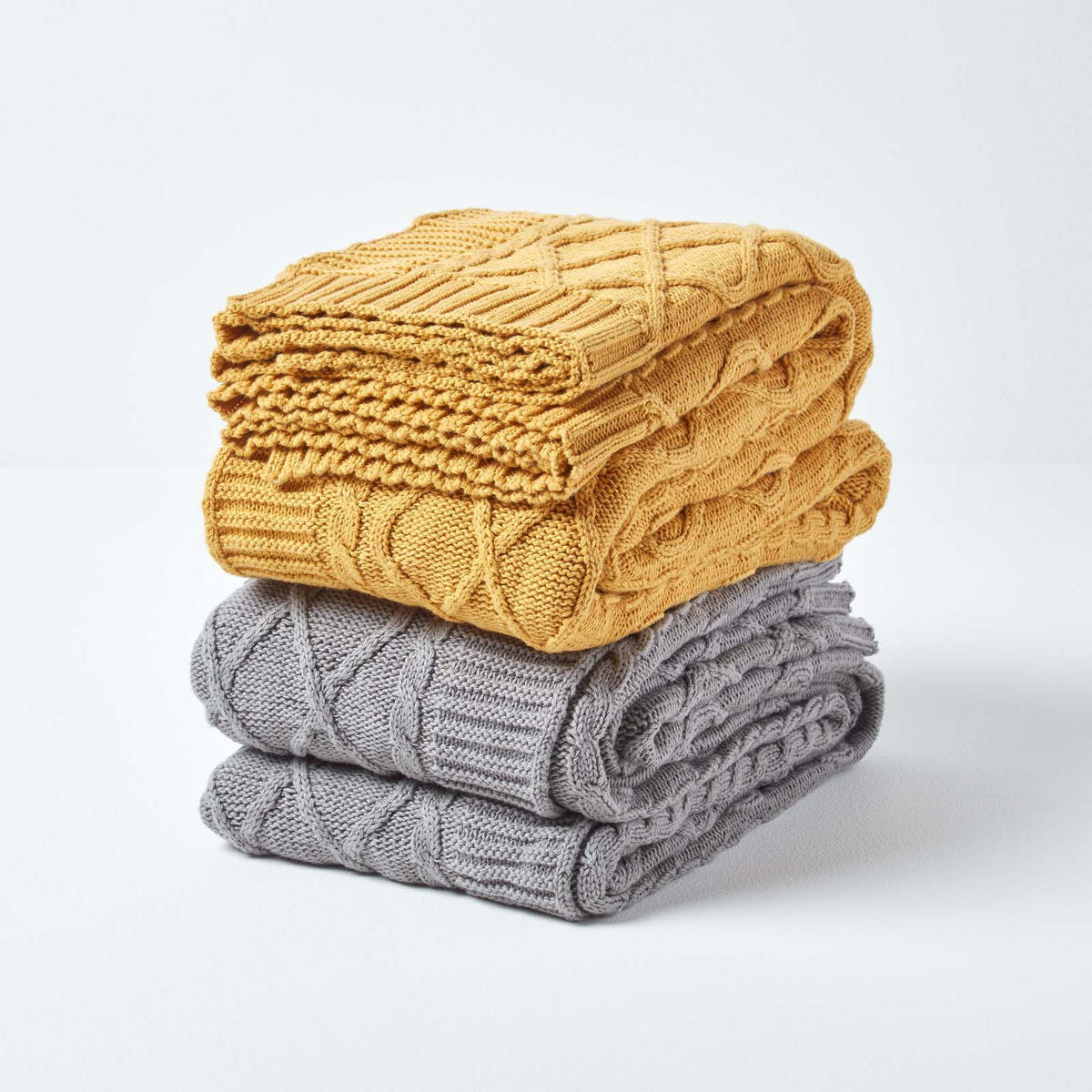 STRICKDECKE 150/200 cm, Baumwolle mit Rautenmuster - Dunkelgelb, Textil (150/200cm) - Homescapes