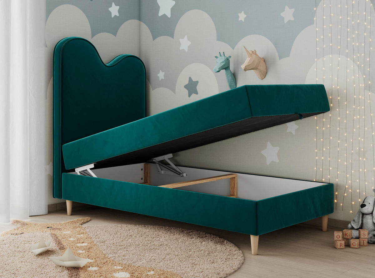 BOXBETT FLOW 90/180 Dunkelgrün Velvet - H3 - Dunkelgrün, Holz/Textil (90/180cm) - MKS