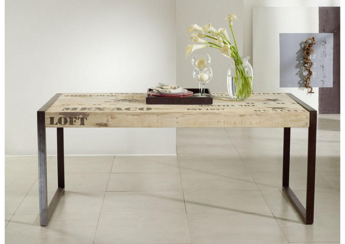 ESSTISCH Mango 140x90x76 natur bedruckt FACTORY #115 - Naturfarben, Holz (140/90/76cm) - Massivmoebel24