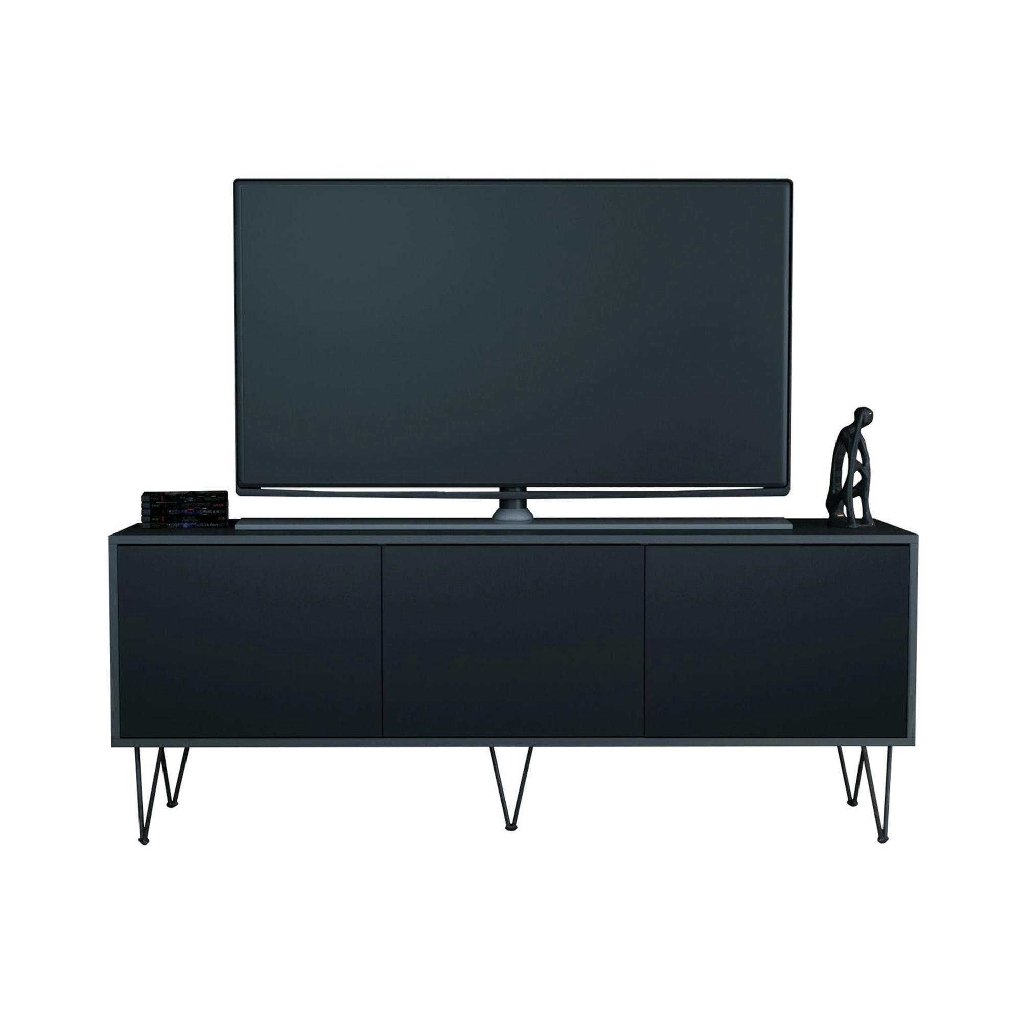 TV-BOARD Elisa, Lowboard mit Push-to-Open, Made in Germany, Moderner Fernsehschrank, Anthrazit matt/Schwarz matt (152,5 x 60,5 x 37 cm) - Schwarz, Holzwerkstoff (152.5/60.5/37cm) - InnoFurn