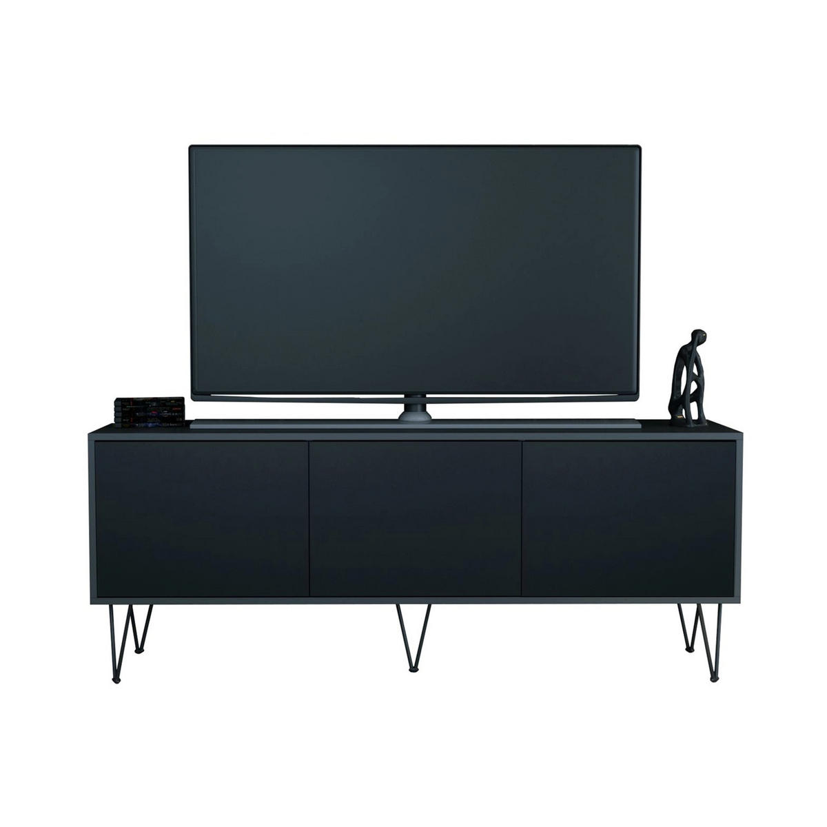 TV-BOARD Elisa, Lowboard mit Push-to-Open, Made in Germany, Moderner Fernsehschrank, Anthrazit matt/Schwarz matt (152,5 x 60,5 x 37 cm) - Schwarz, Holzwerkstoff (152.5/60.5/37cm) - InnoFurn