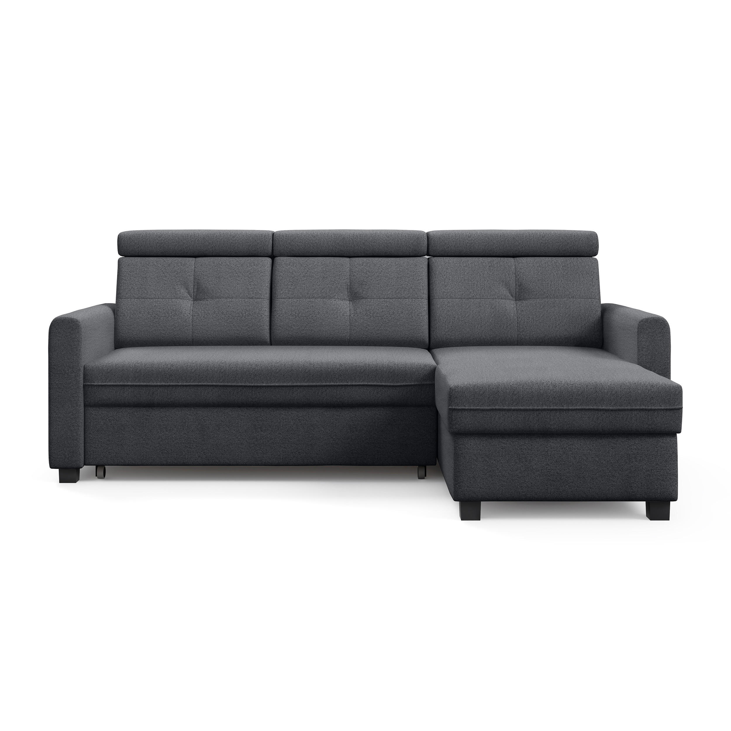 ECKSCHLAFSOFA Milano, Dunkelgrau, rechts - Dunkelgrau/Schwarz, Textil (217/166cm) - Beautysofa