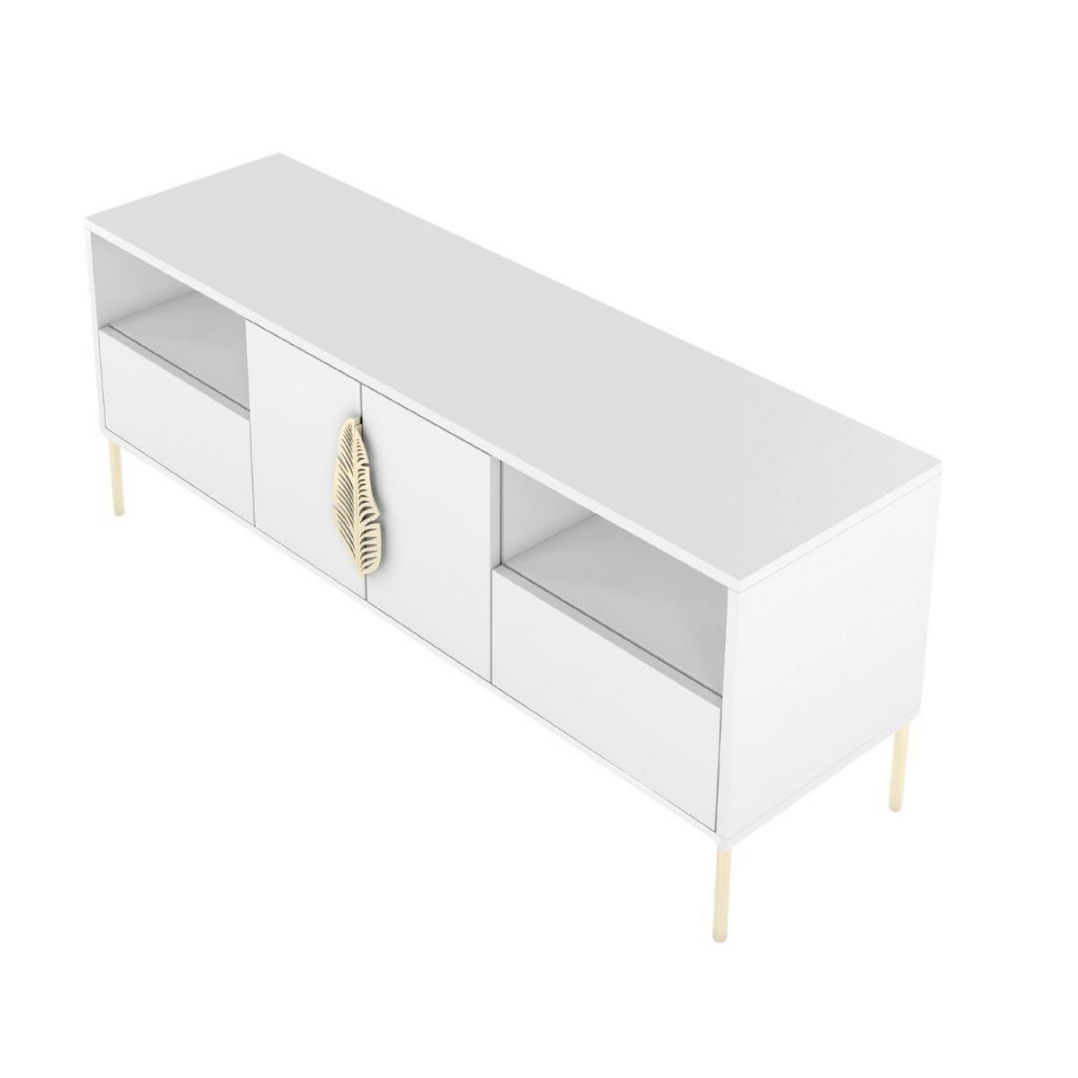 LOWBOARD Merlin, Weiß, Goldene Details - Goldfarben/Weiß, Holzwerkstoff/Metall (138/60/40cm) - Skandica