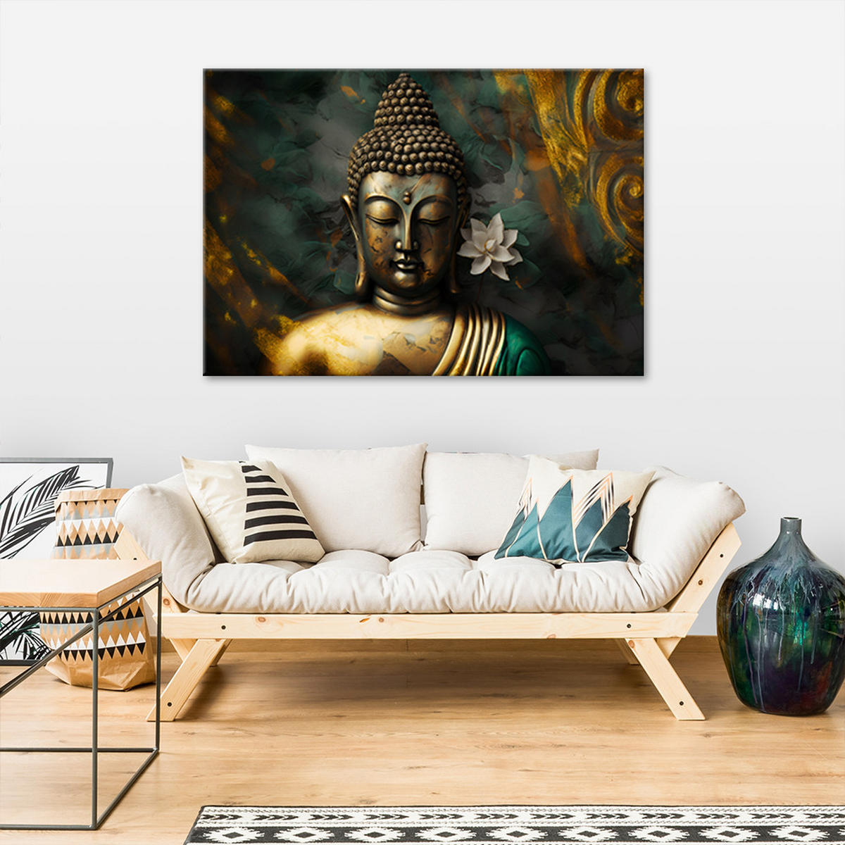 LEINWANDBILD Buddha Zen Abstraktion - Grün, Textil (60/40cm) - Feeby