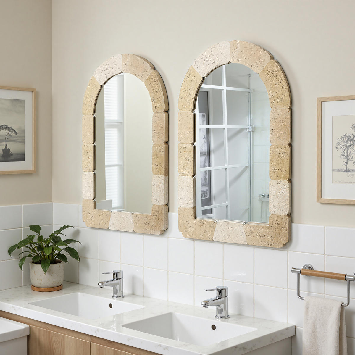 78CM H Bogenförmiger Wandspiegel, Geeignet für Wohnzimmer, Schlafzimmer, Badezimmer und Flur Boho-Stil MDF-Material - Beige/Hellgelb, Holz/Kunststoff (78/3/52cm) - Hometopia