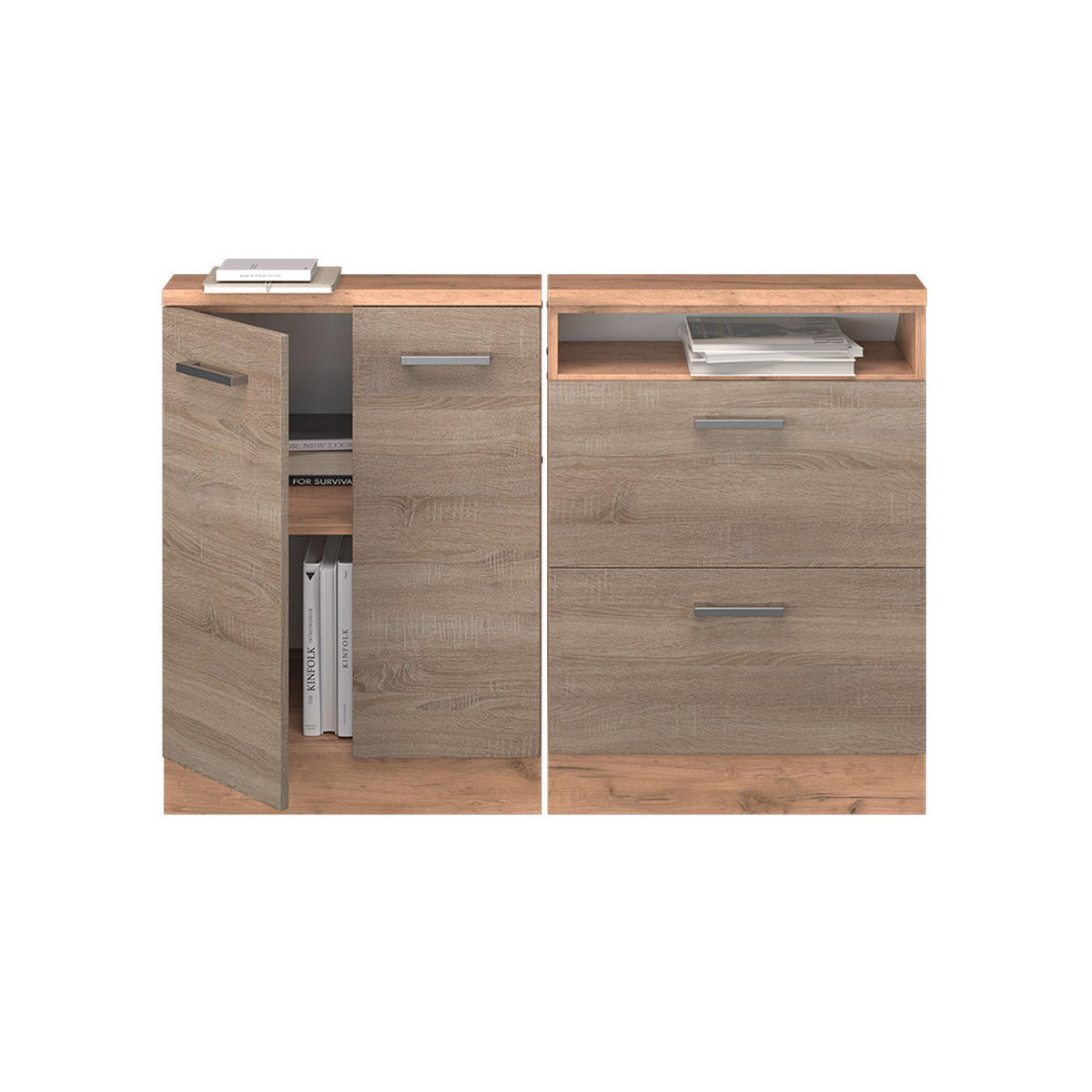 KUCHYŇSKÁ SKŘÍŇKA POD ŠIKMOU STŘECHU R-Line Dub Sonoma/Goldkraft - medově dubová/Sonoma dub, kompozitní dřevo (120/81.6/46cm) - Vicco