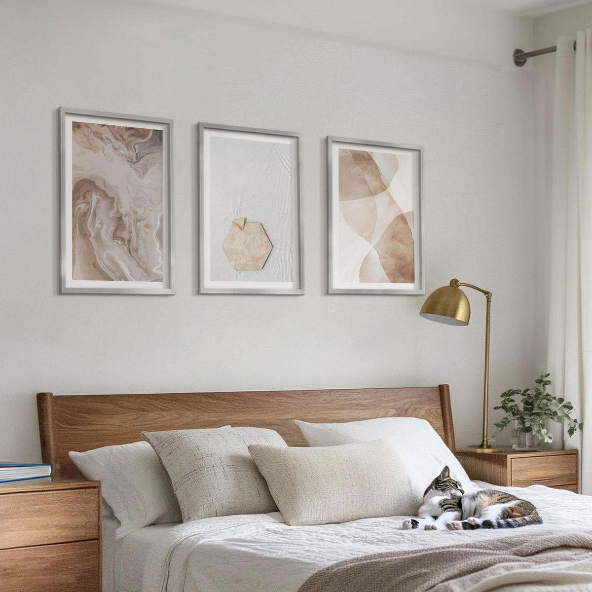 BILDER SET 3er Set - 40x60 cm Silberner Rahmen - Designerabstraktion der Natur - Silberfarben, Kunststoff (40/60cm) - TULUP