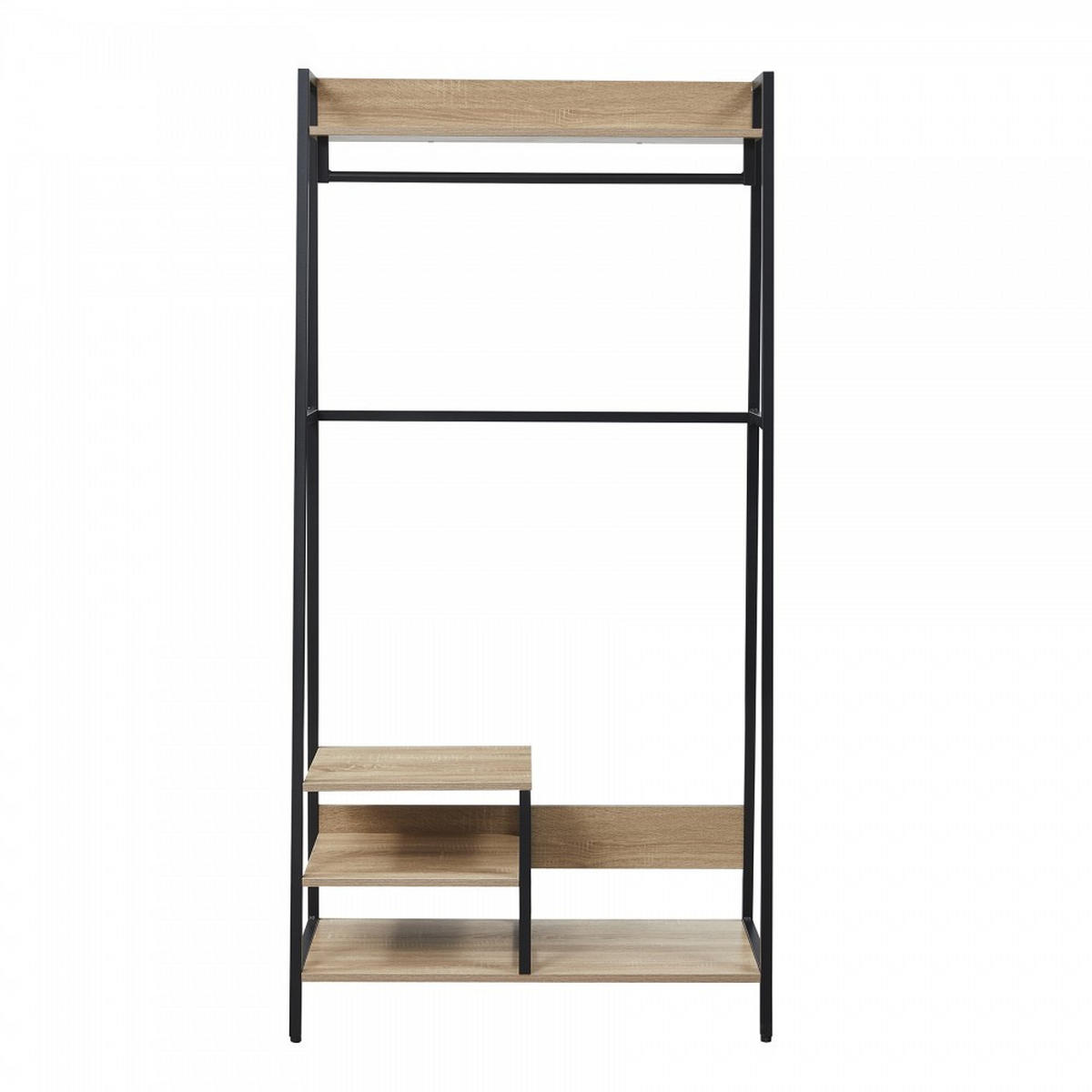 EINGANGSGARDEROBE FLORE /Gebleichte Eiche und schwarzes Metall - Schwarz, Metall (40/169/84cm) - Weber Industries