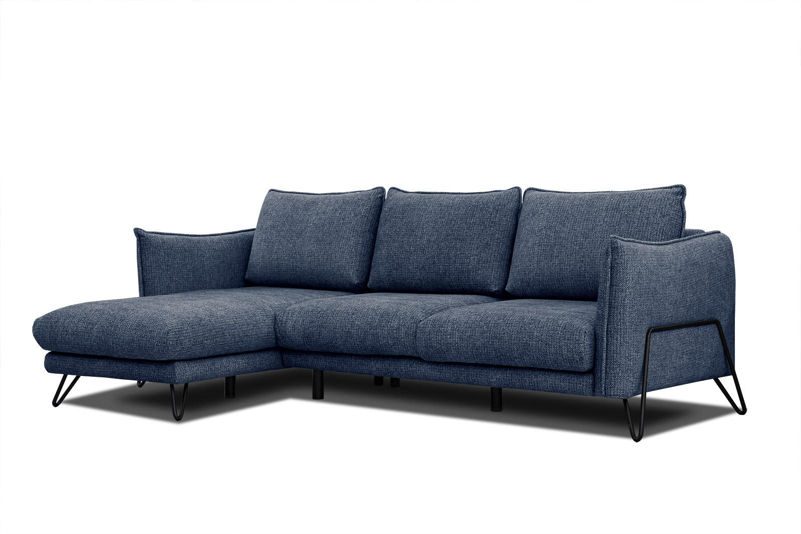 ECKSOFA HOSTEN 4-Sitzer, dunkelblau - Schwarz/Dunkelblau, Holzwerkstoff/Textil (158/269cm) - Courtois Laville