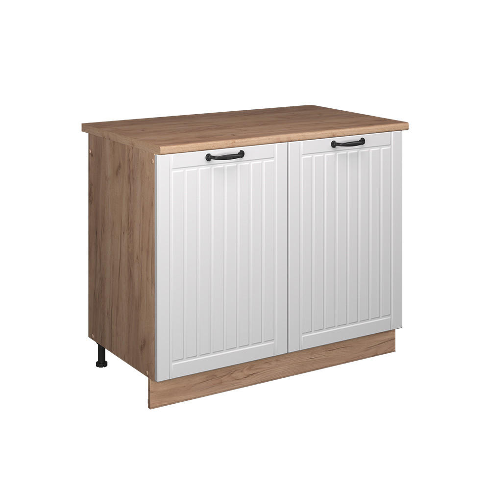 SPÜLENUNTERSCHRANK Fame-Line, Weiß Landhaus/Goldkraft Eiche, 100 cm, AP Eiche - Honigeiche/Weiß, Holzwerkstoff (100/82/60cm) - Vicco