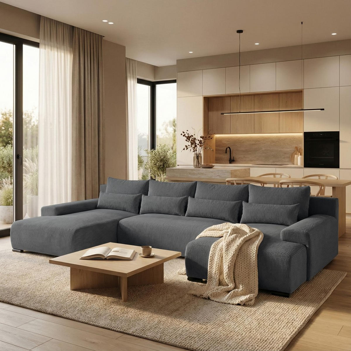 WOHNLANDSCHAFT Benny U grau - Schwarz/Grau, Textil/Metall (350/85/186cm) - Beautysofa