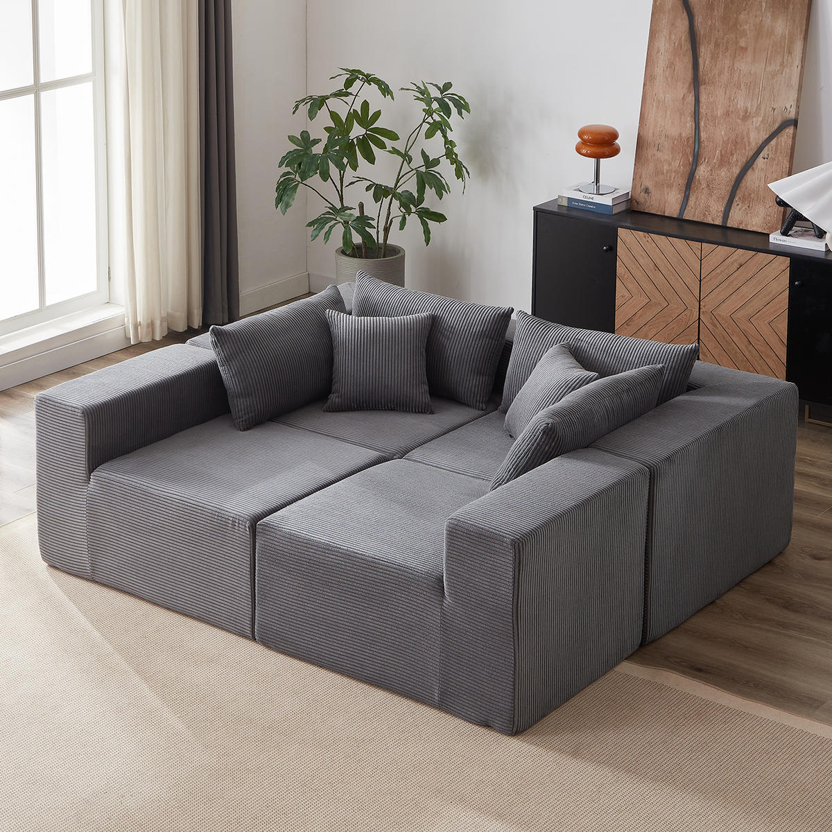 ECKSOFA 264/167/71 cm Grau Cord, 4 Sitze - Grau, Textil (167/264cm) - Oxeza