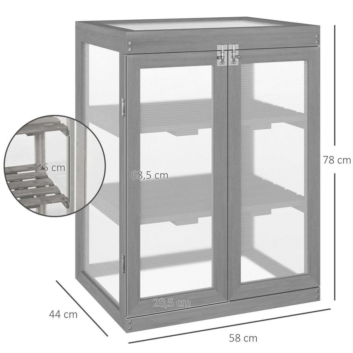 GEWÄCHSHAUS, wetterfest, Belastbar bis 15 kg, Dunkelgrau - Dunkelgrau, Kunststoff (44/78/58cm) - Outsunny
