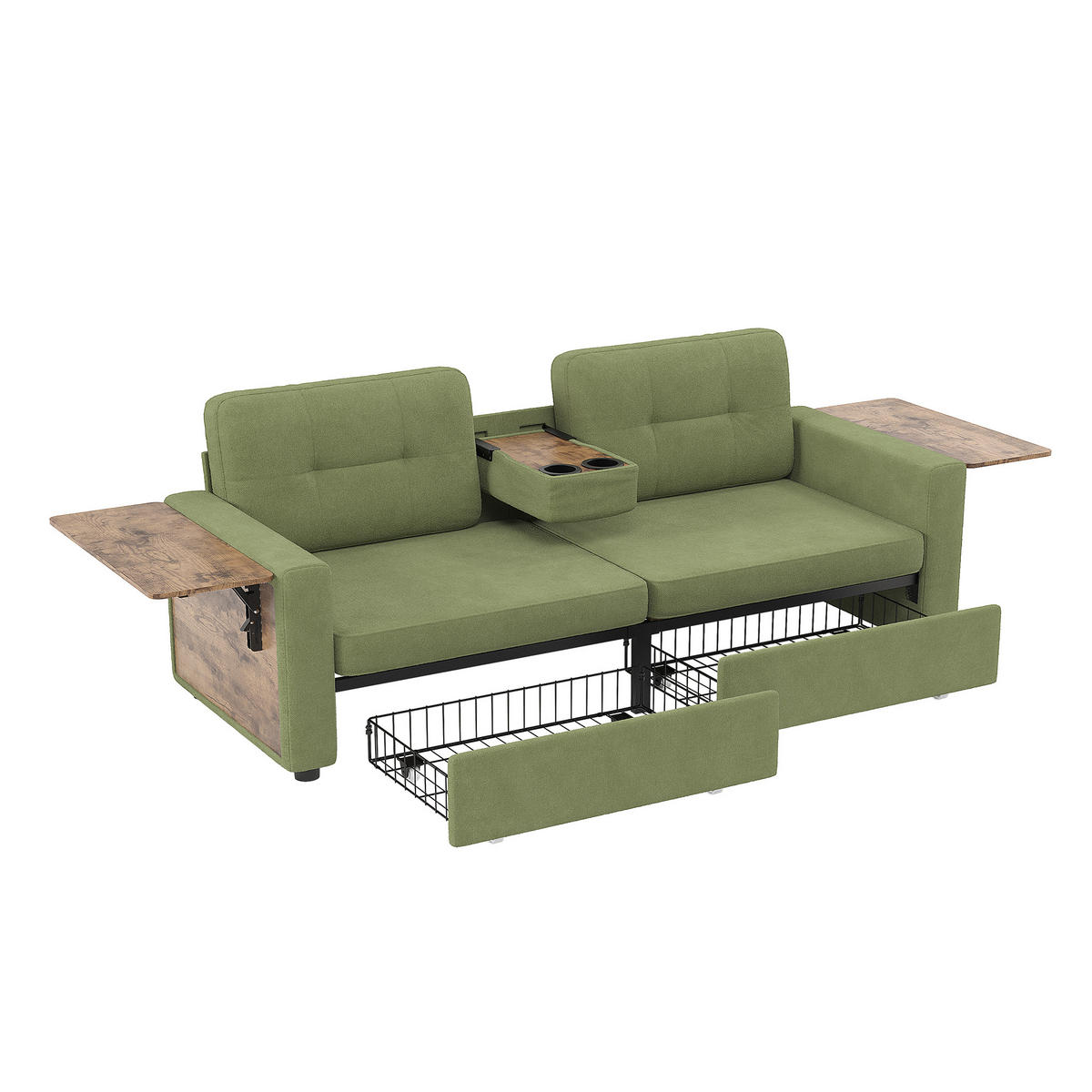 2-SITZER-SOFA mit Laptop-Tisch und Stauraum, DE-42611, Grün - Grün, Metall (178/57.5/71cm) - ComfortXL