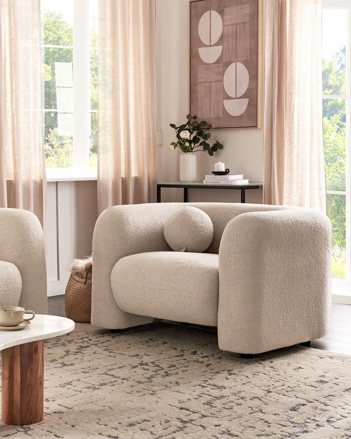SESSEL Bouclé Beige Leiren - Beige, Textil (111/73/83cm) - Beliani