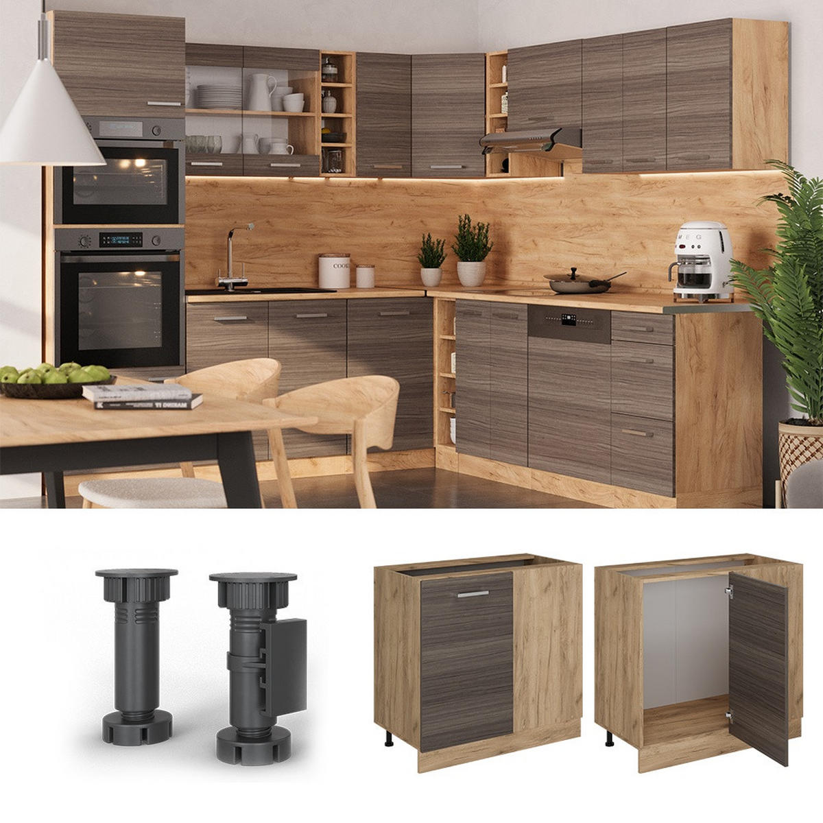 ECKUNTERSCHRANK R-Line Edelgrau 86 cm ohne Arbeitsplatte - Honigeiche/Grau, Holzwerkstoff (86/81.6/46cm) - Vicco