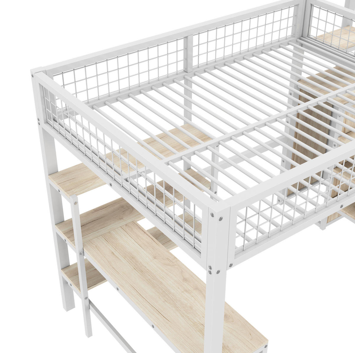 HOCHBETT 140/200 cm Weiß aus Metall und MDF mit Schreibtisch und Kleiderschrank - Weiß, Metall (140/200cm) - OKMYHOME
