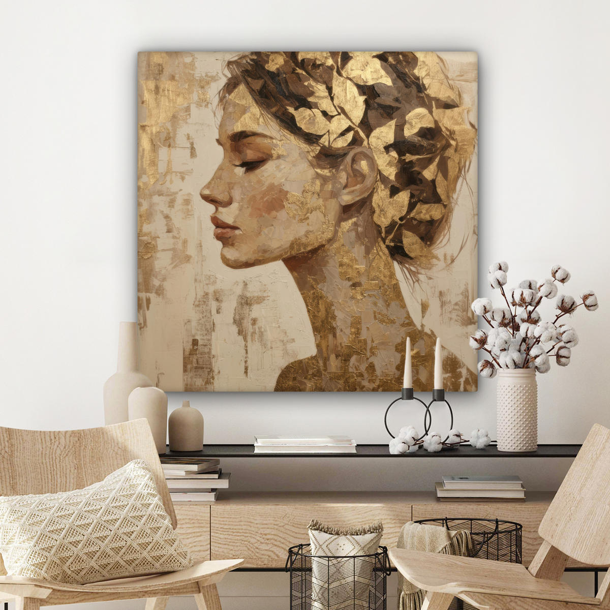 LEINWANDBILD Frau - Gold - Abstrakt - Textur Deko Groß 90x90 cm - Goldfarben, Textil (90/90cm) - MuchoWow