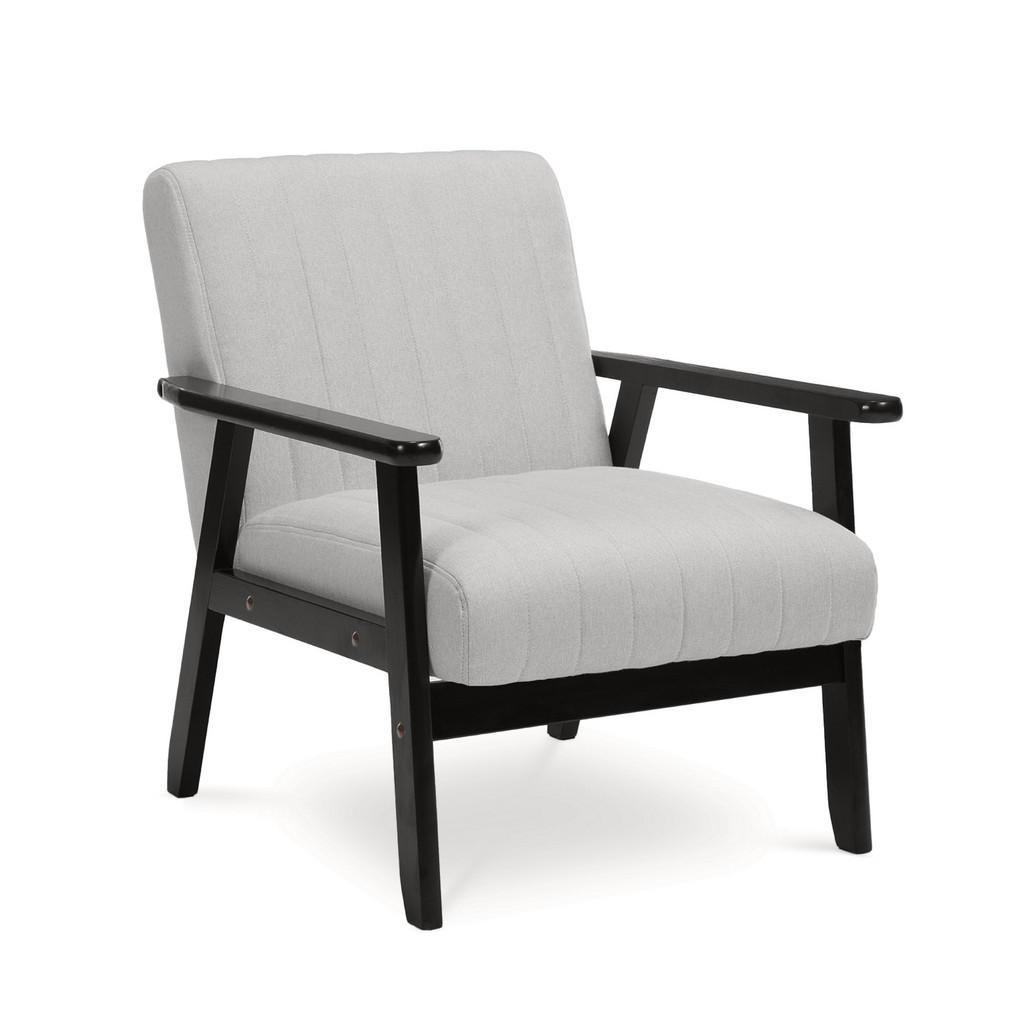 Thumbnail - Sicaan Vintage-Holzsessel, Hellgrau, Textil, 1-Sitzer, Füllung: Polyurethan (PUR),Polyurethan (Pur), 65x75.5x75 cm, Wohn...