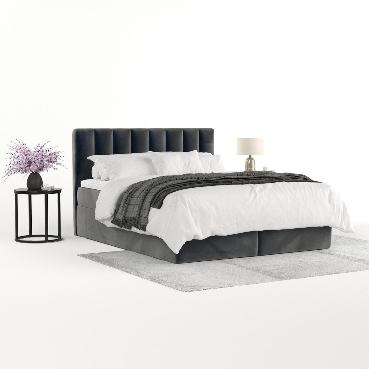 BOXBETT Lusso 180/200 cm Anthrazit im Paros Stoff - Anthrazit/Schwarz, Holz/Holzwerkstoff (180/200cm) - AltaBeds