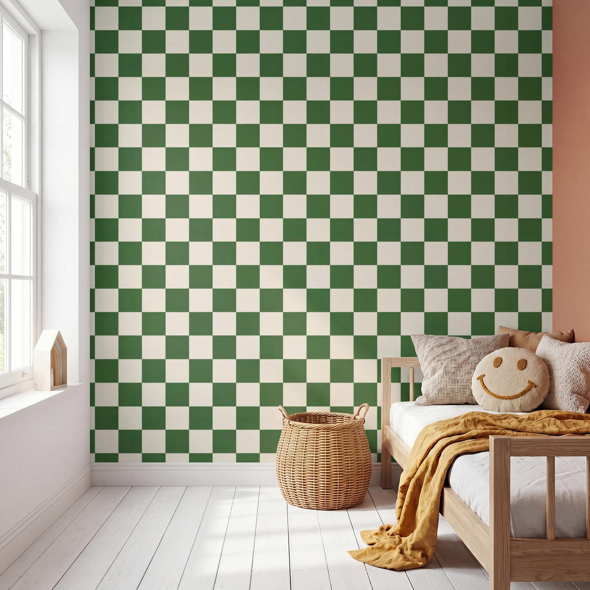 KINDERTAPETE - Schachbrett - Muster - Grün - 280x260 cm - Grün, Papier (280/260cm) - OnlyWow