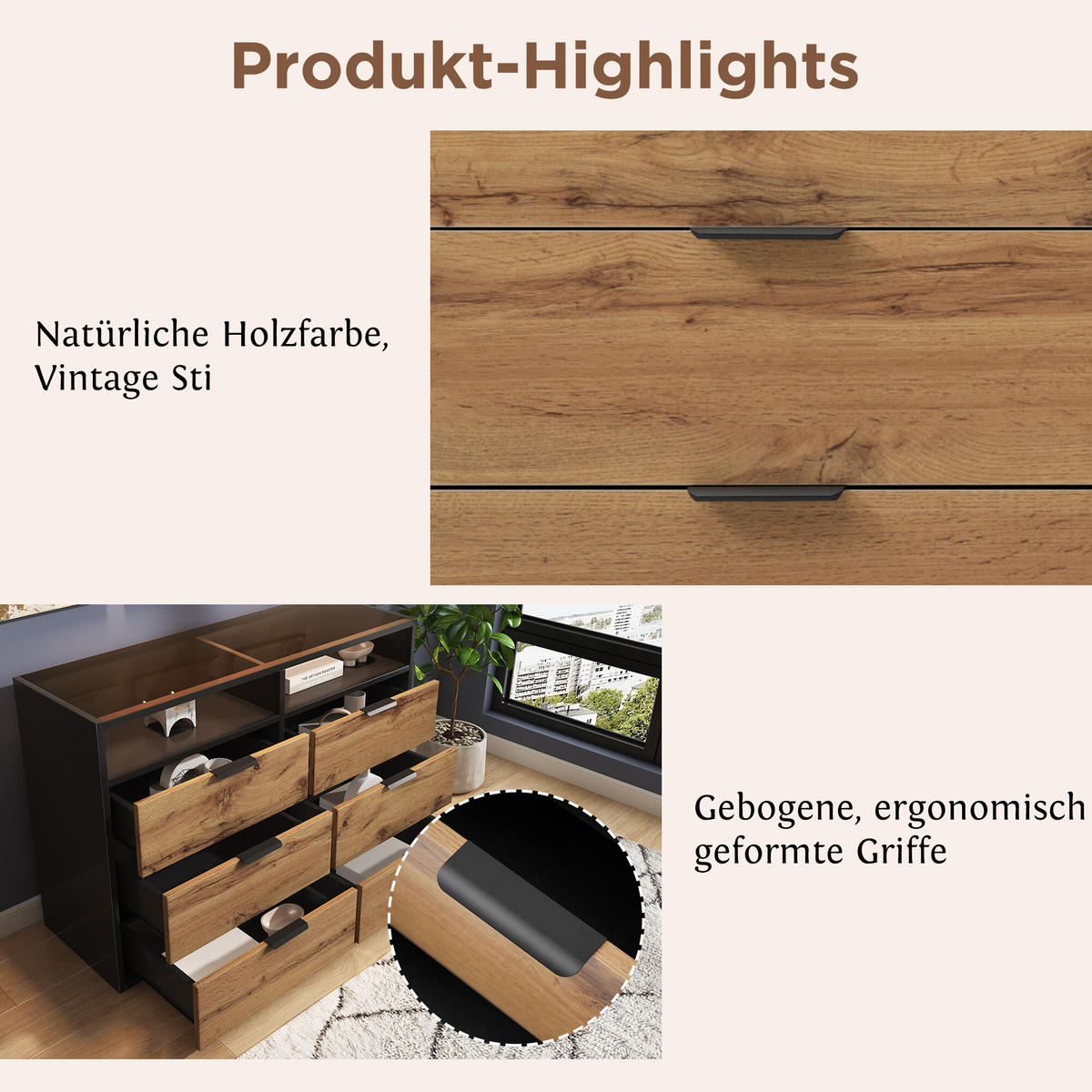 SIDEBOARD Braun und Schwarz 120/40/80 cm - Braun, Glas/Holzwerkstoff (40/80/120cm) - Urban Meuble