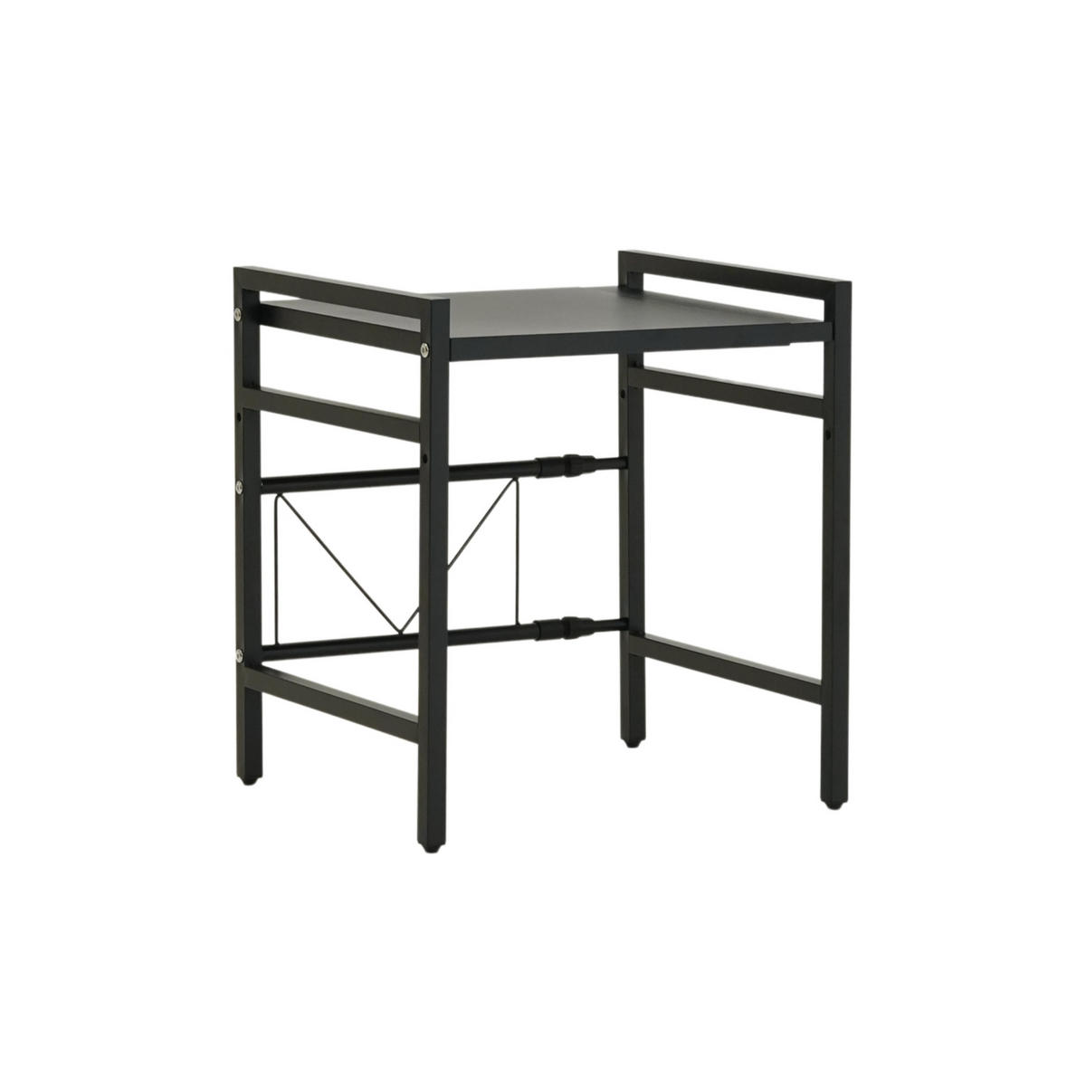 VERSTELLBARES Mikrowellenregal NEXO mit Ablagefläche 2-Stufig HxBxT 46x40-60x36 cm Ausziehbar zwischen 40-60cm Metall Schwarz - Schwarz, Metall (60/46/36cm) - BERLINLODGE