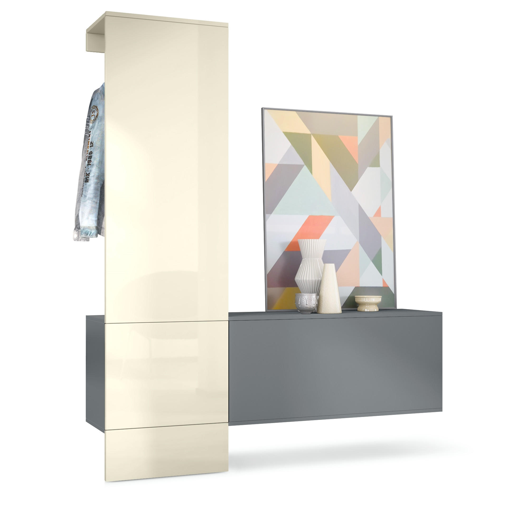 GARDEROBE Carlton Paneel in Creme Hochglanz - Creme, Holzwerkstoff (156.5/193/35cm) - Vladon