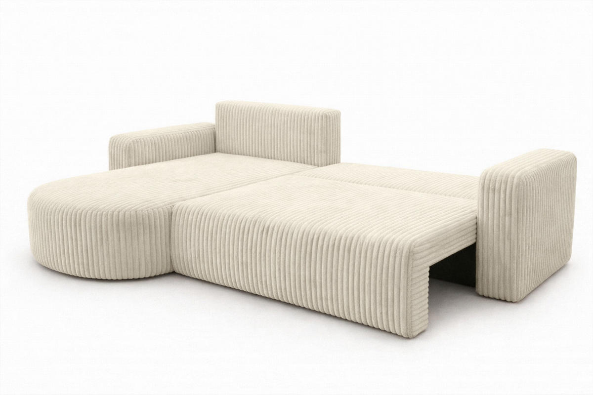 ECKSOFA Mit Schlaffunktion, Cordstoff Tilia, Ecru, Links, ROUND ONE XL - Ecru, Holz (271/175cm) - Kaiser Möbel