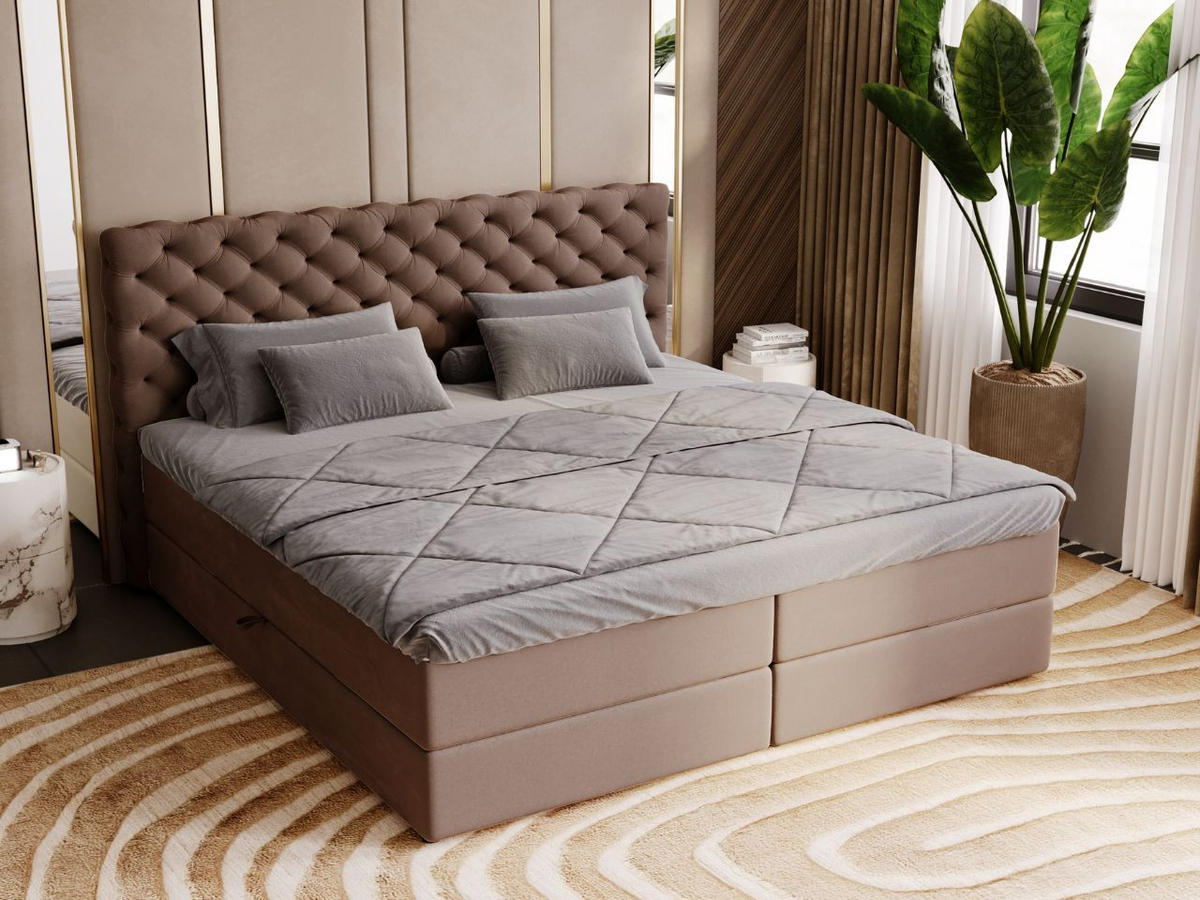 BOXBETT Bergamo 160x200 Braun - Schwarz/Braun, Holz/Textil (160/200cm) - Graingold