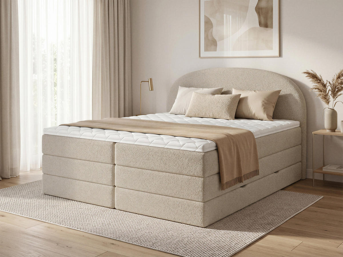 BOXSPRINGBETT Cloud Max - 160x200 -creme (Coral 65) - Creme/Schwarz, Holz/Holzwerkstoff (160/200cm) - Sofnet