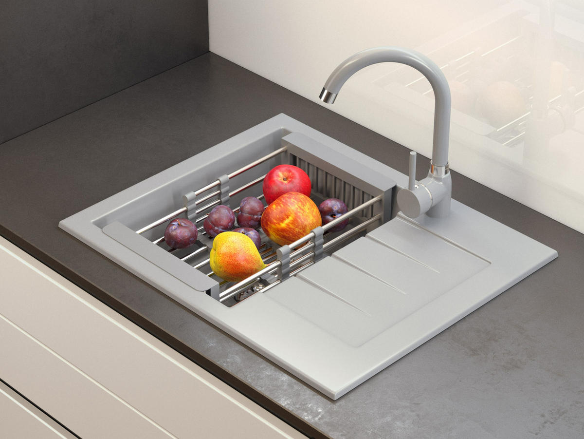 SPÜLBECKEN Milano mit Batterie Siphon - Grau, Kunststoff/Stein (46/16/57cm) - Granitan